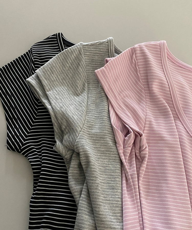 ボーダースリムUネック半袖Tシャツ