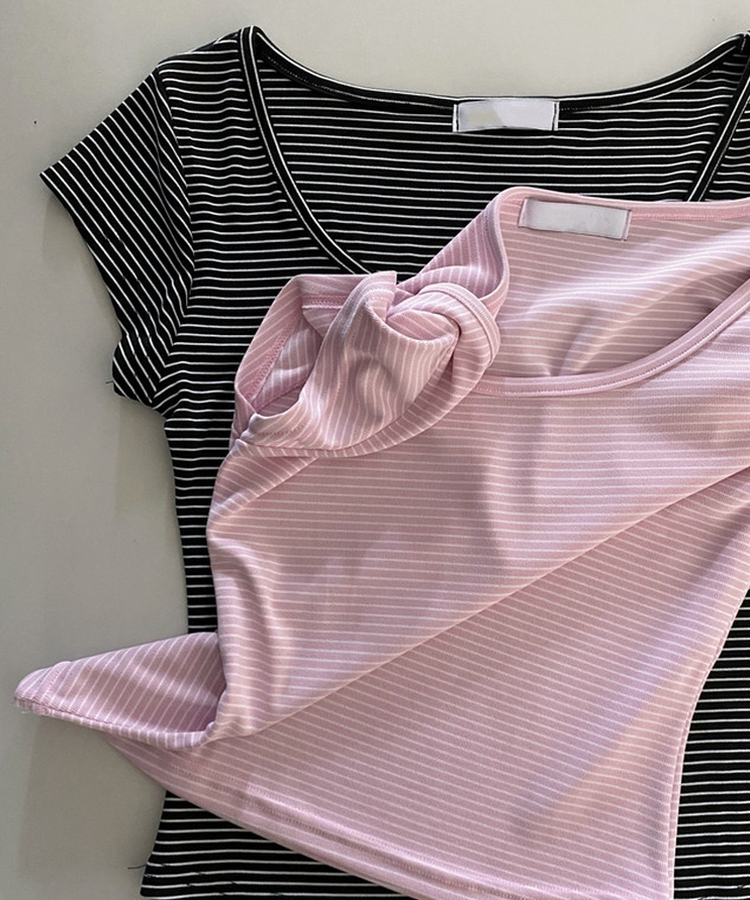 ボーダースリムUネック半袖Tシャツ