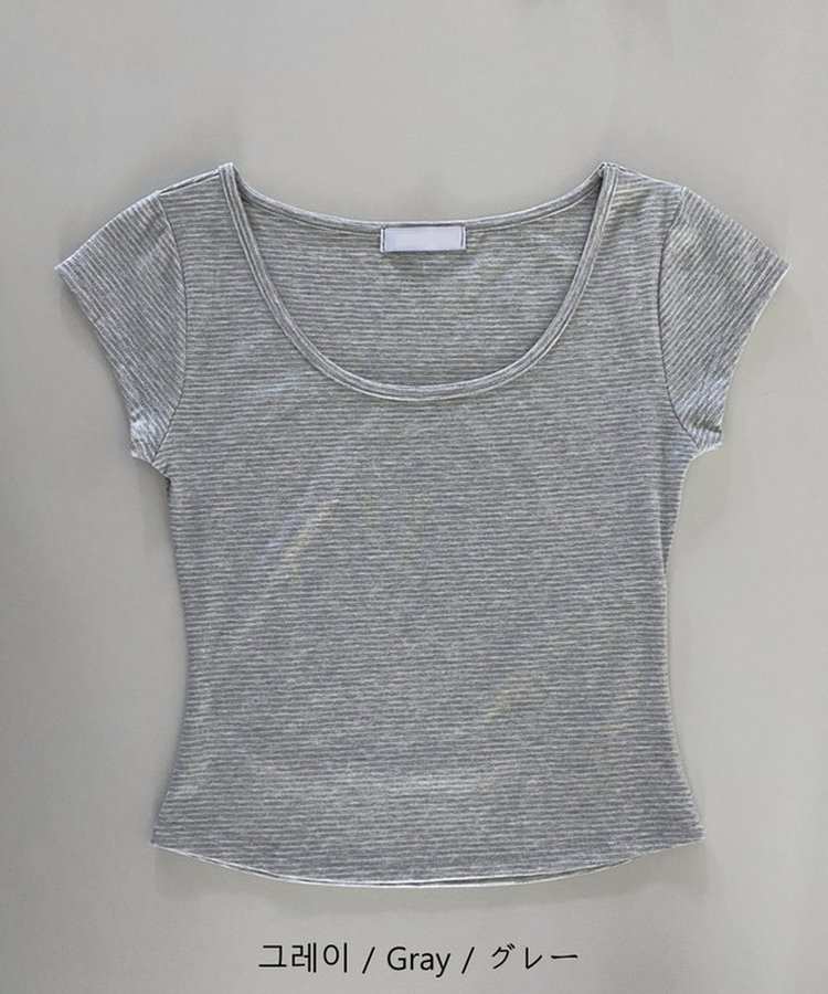 ボーダースリムUネック半袖Tシャツ