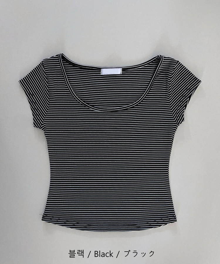 ボーダースリムUネック半袖Tシャツ