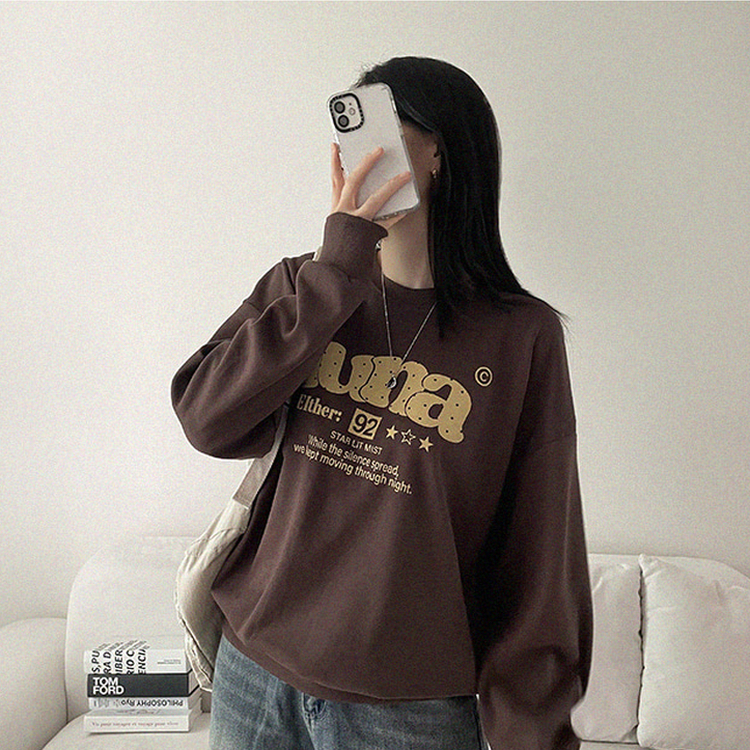 ドットレタープリントオーバーサイズスウェット BROWN