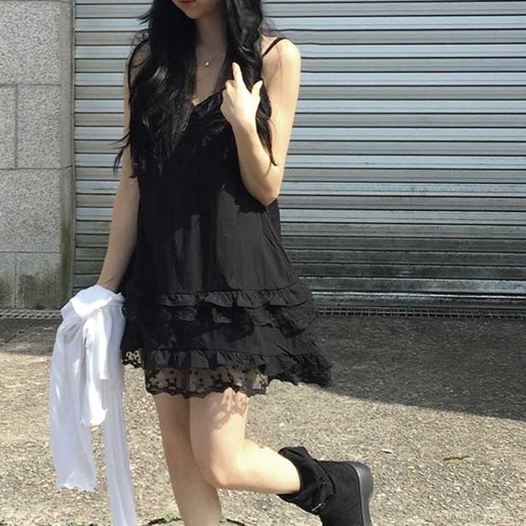 レイヤードレースミニワンピース BLACK