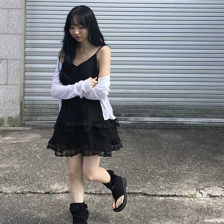 レイヤードレースミニワンピース BLACK