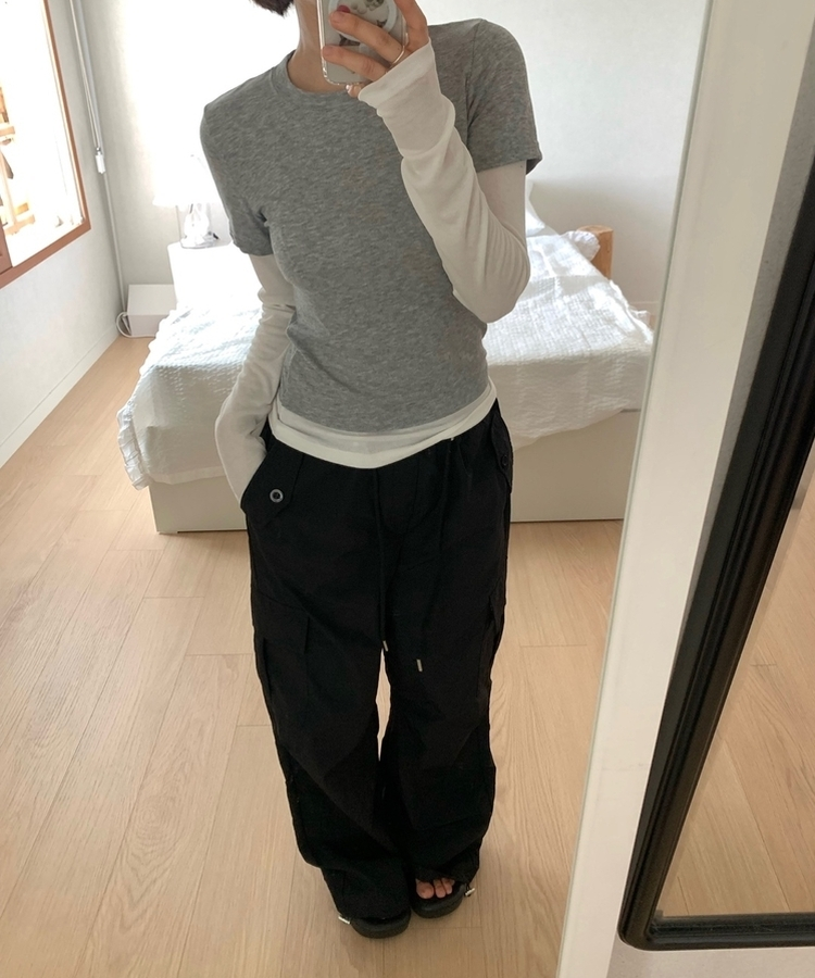 ストッパーナイロンカーゴワイドパンツ BLACK