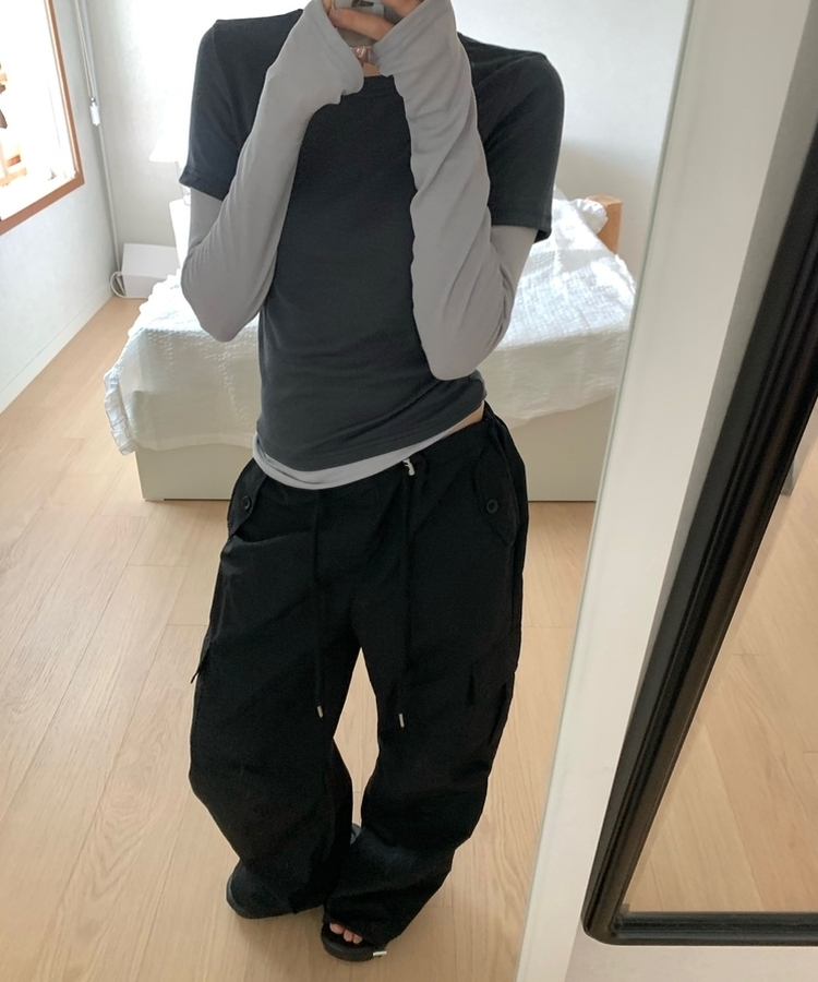 ストッパーナイロンカーゴワイドパンツ BLACK