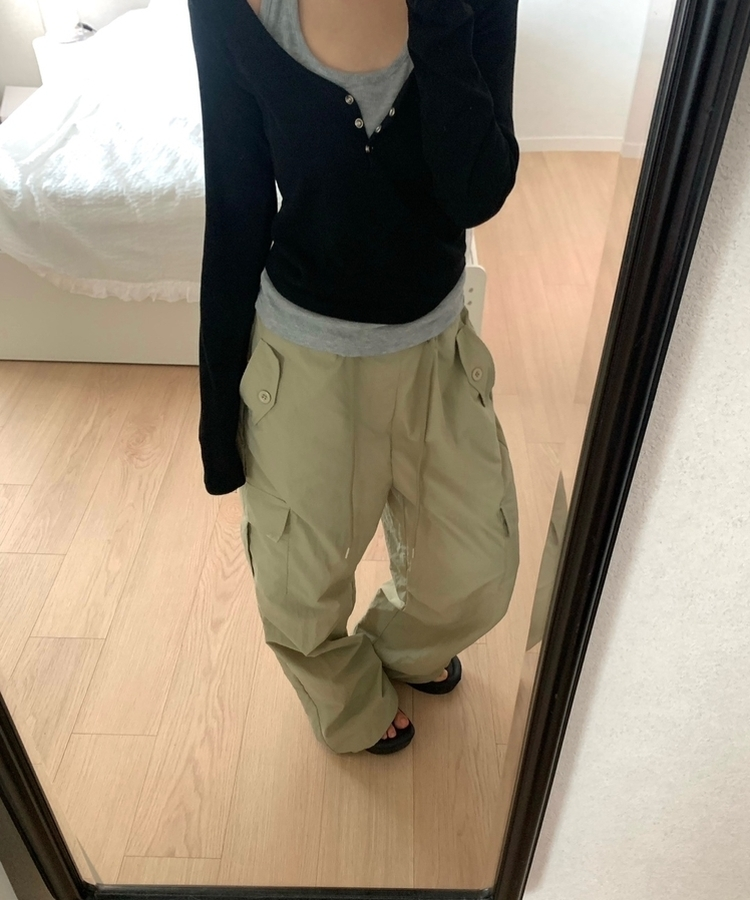 ストッパーナイロンカーゴワイドパンツ LIGHT KHAKI