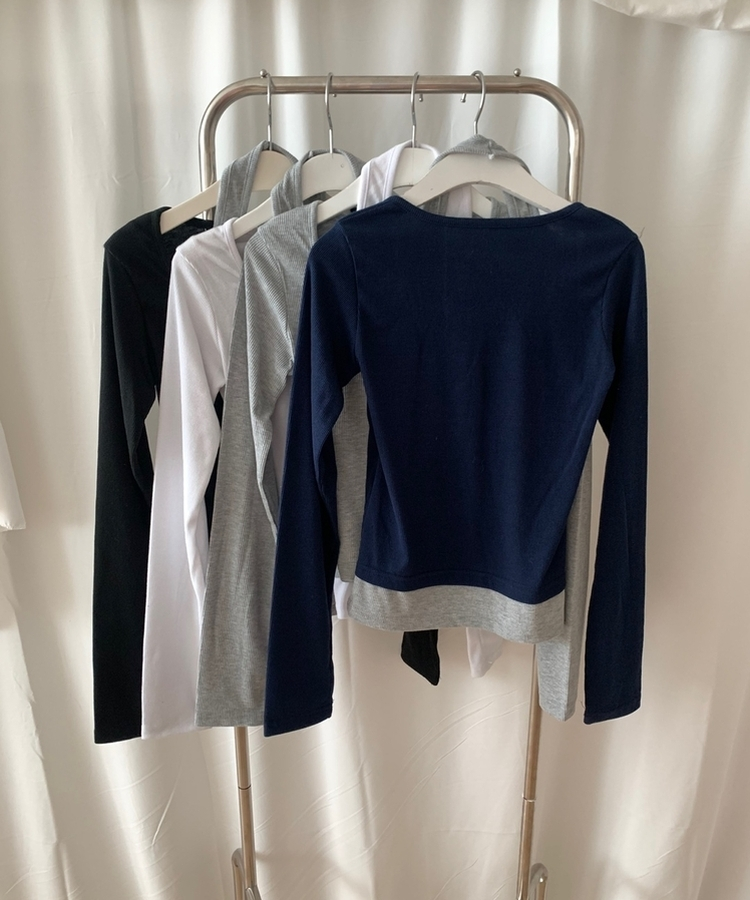 レイヤードスナップホルターネックTシャツ