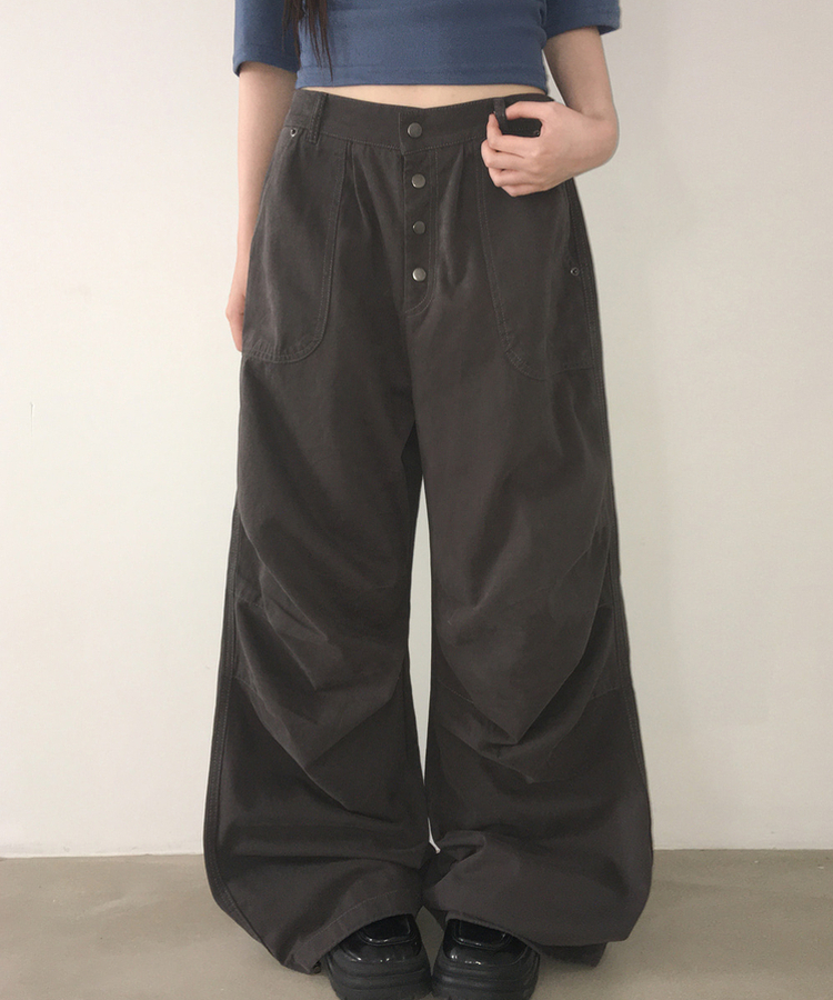 ボタンダブルピンタックワイドパンツ CHARCOAL