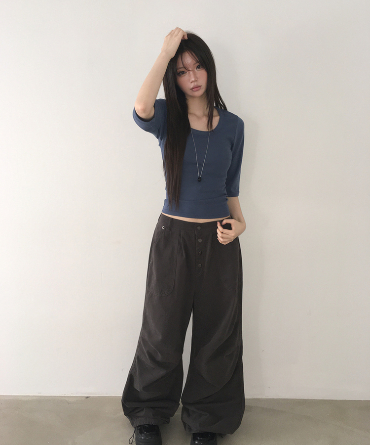 ボタンダブルピンタックワイドパンツ CHARCOAL