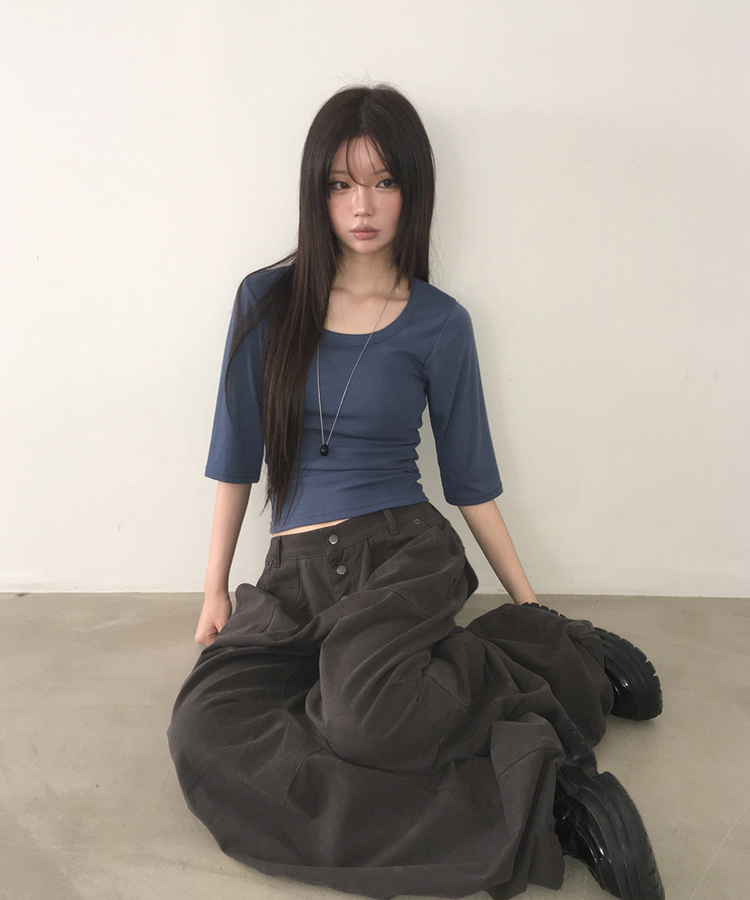 ボタンダブルピンタックワイドパンツ CHARCOAL