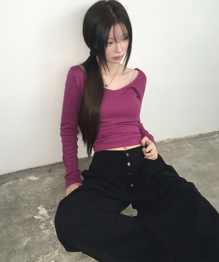 ボタンダブルピンタックワイドパンツ BLACK