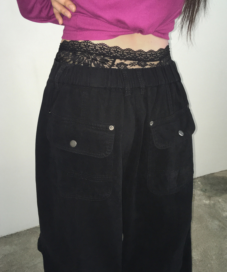 ボタンダブルピンタックワイドパンツ BLACK
