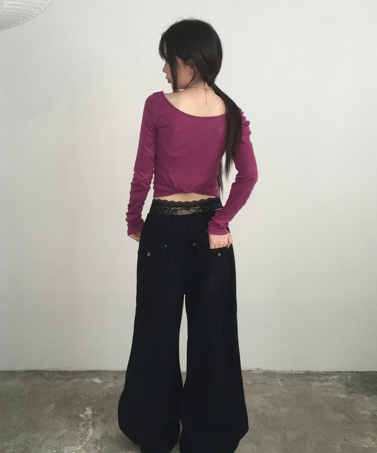 ボタンダブルピンタックワイドパンツ BLACK