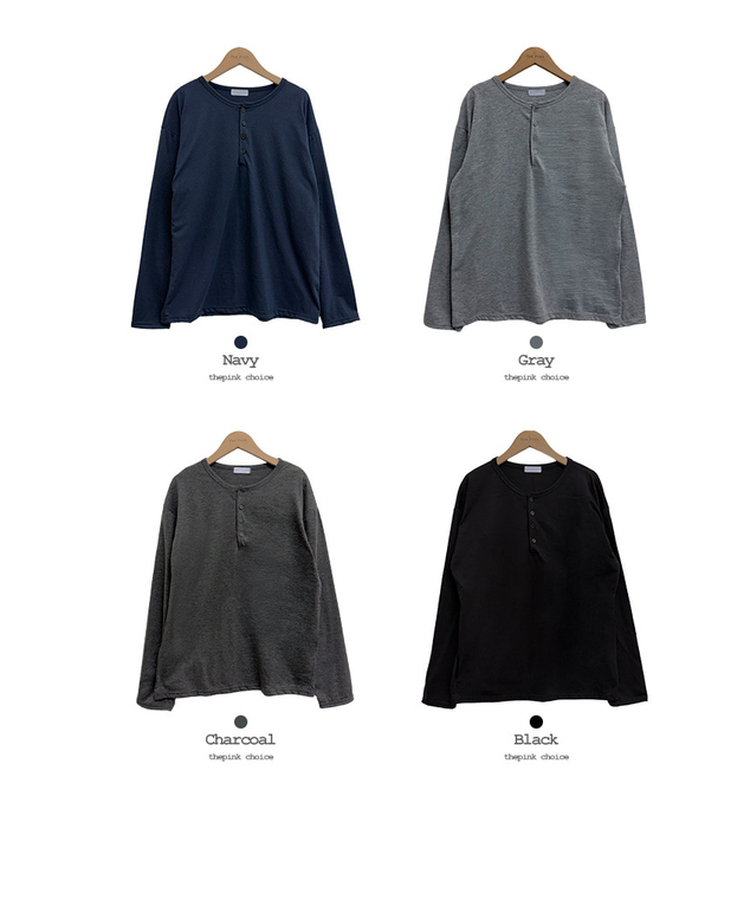 ルーズヘンリーネックボタンTシャツ(8color)