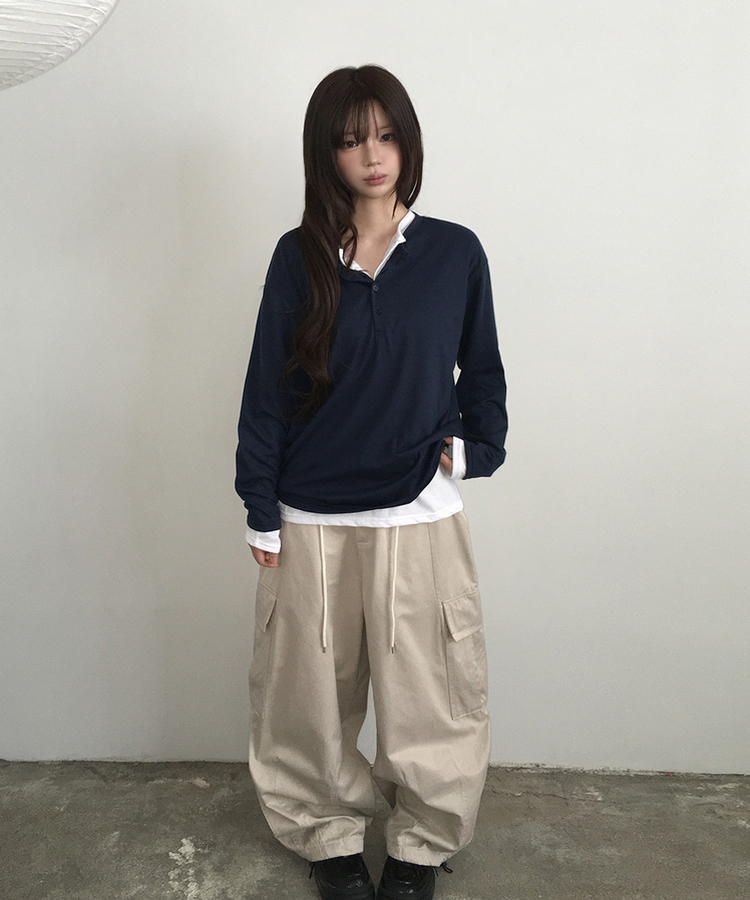 ルーズヘンリーネックボタンTシャツ(8color) NAVY