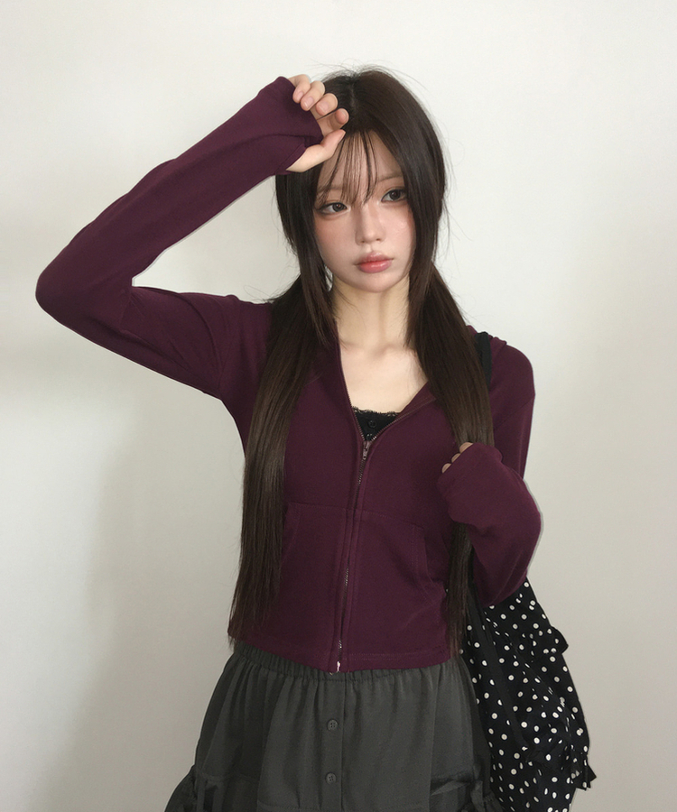 ポケットジップアップフードトレーナー(6color) BURGUNDY