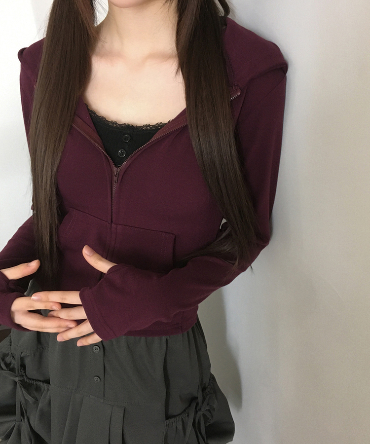 ポケットジップアップフードトレーナー(6color) BURGUNDY
