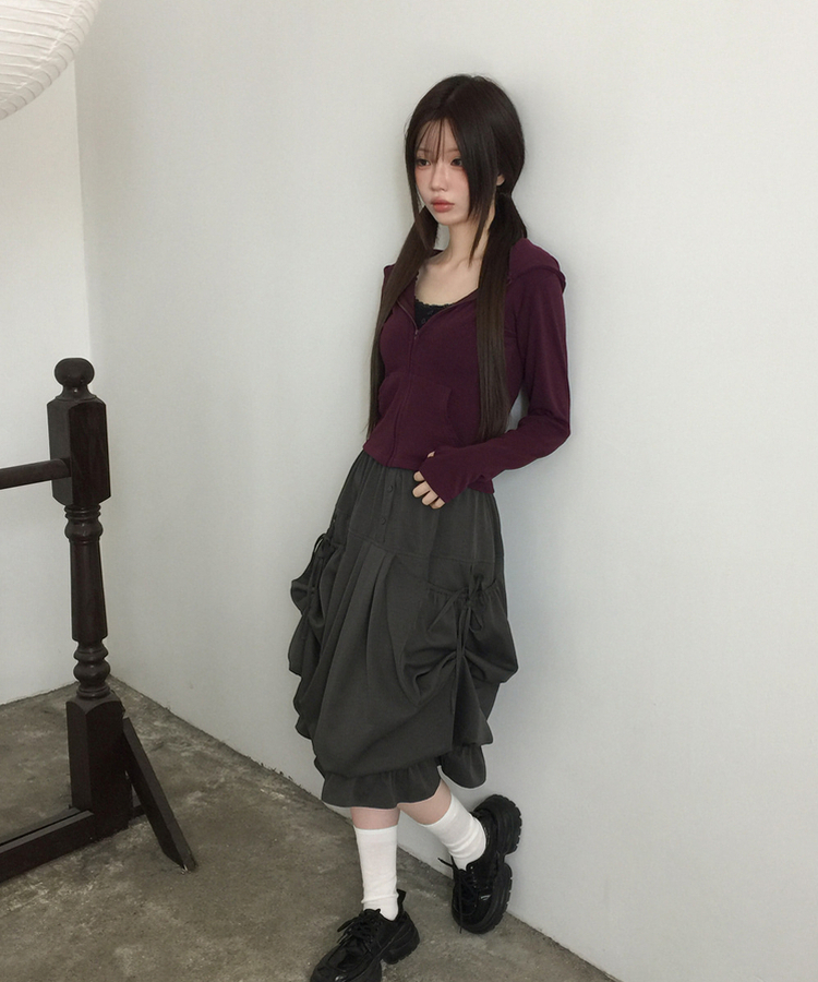 ポケットジップアップフードトレーナー(6color) BURGUNDY