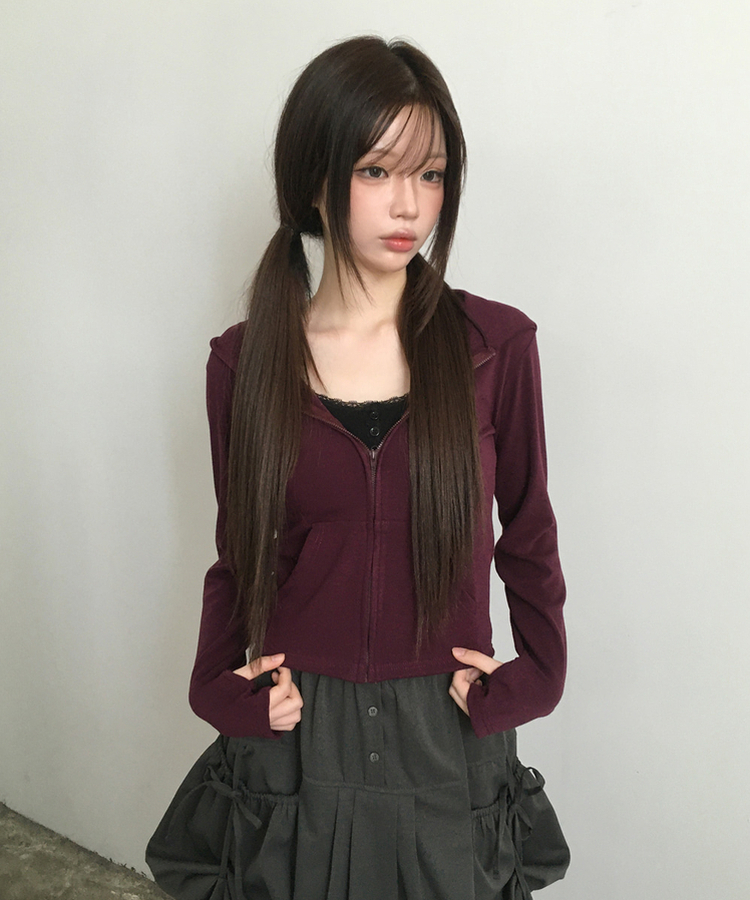 ポケットジップアップフードトレーナー(6color) BURGUNDY