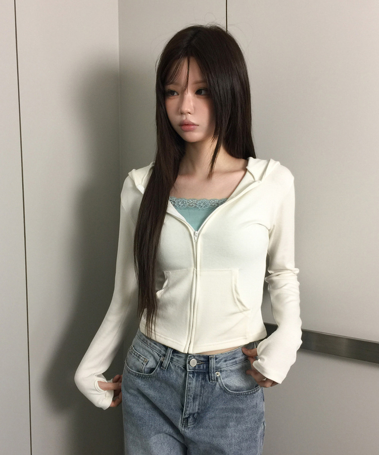 ポケットジップアップフードトレーナー(6color) CREAM