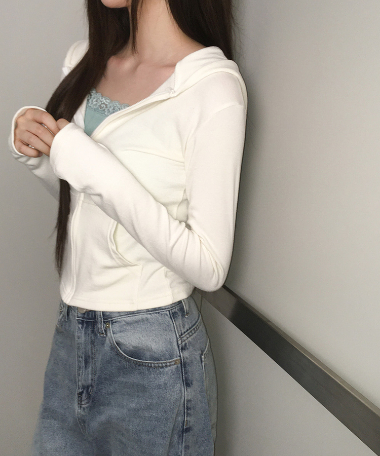 ポケットジップアップフードトレーナー(6color) CREAM