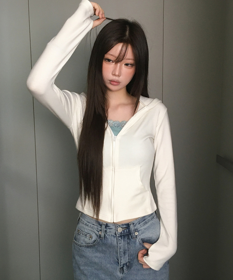 ポケットジップアップフードトレーナー(6color) CREAM