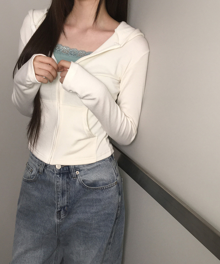 ポケットジップアップフードトレーナー(6color) CREAM