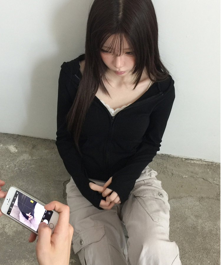 ポケットジップアップフードトレーナー(6color) BLACK