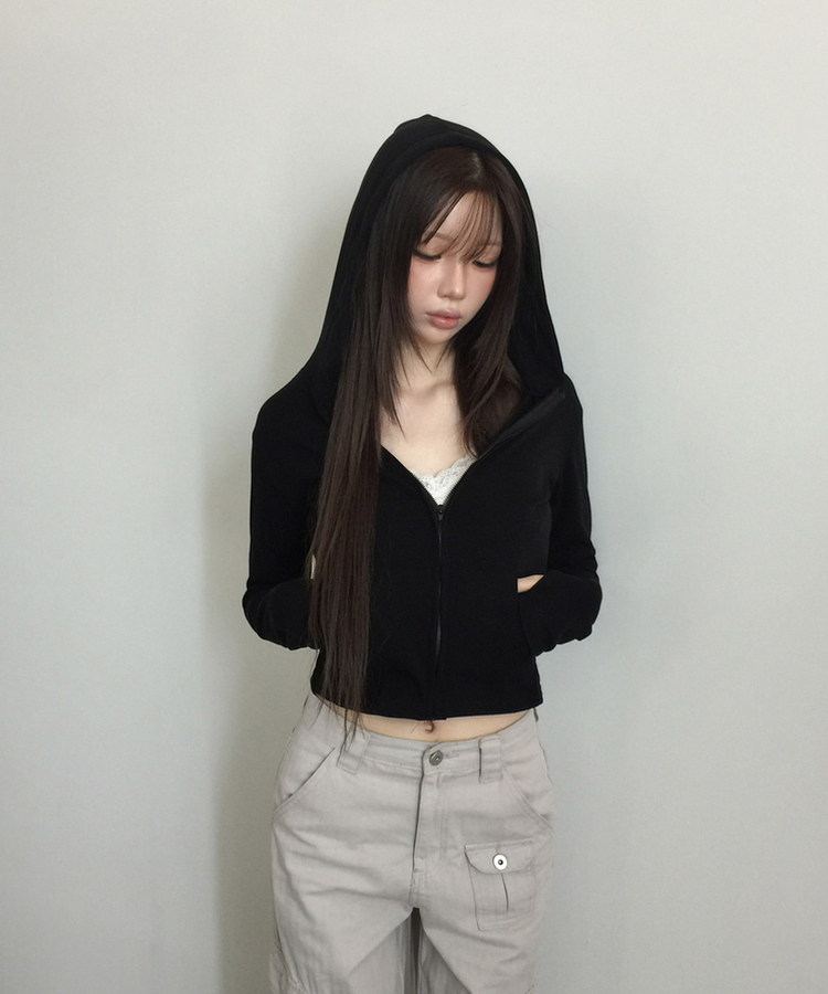 ポケットジップアップフードトレーナー(6color) BLACK