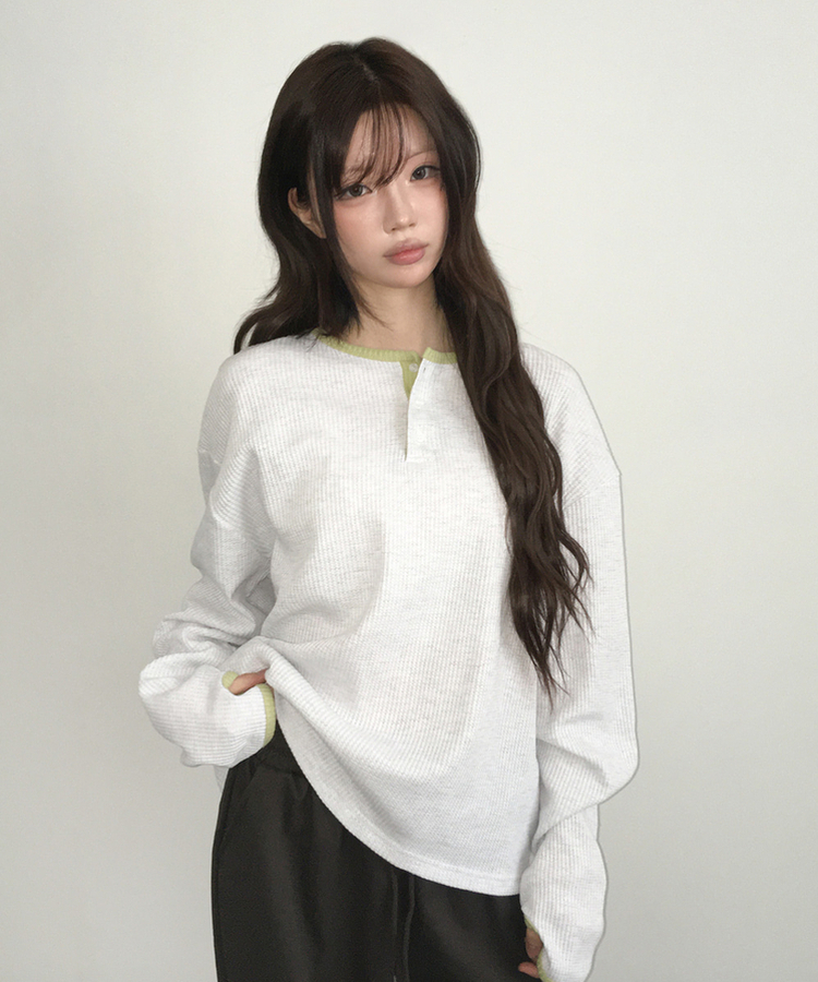 ヘンリーネックオーバーサイズニットTシャツ MELANGE WHITE