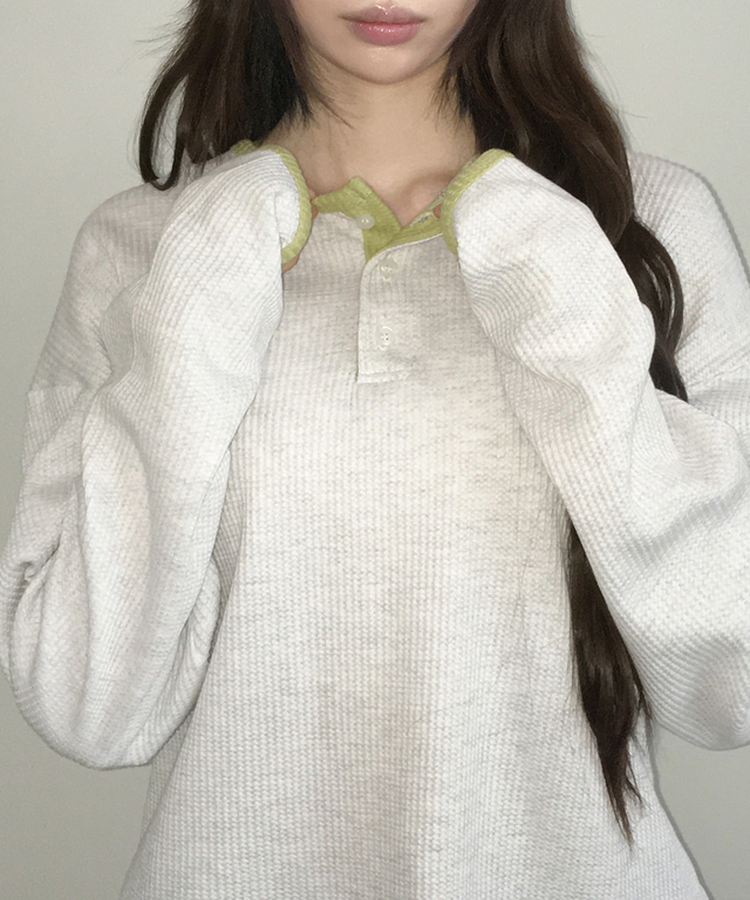 ヘンリーネックオーバーサイズニットTシャツ MELANGE WHITE