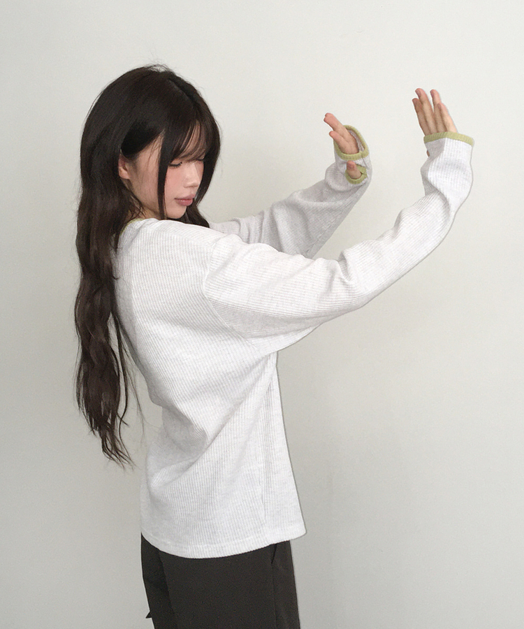ヘンリーネックオーバーサイズニットTシャツ MELANGE WHITE