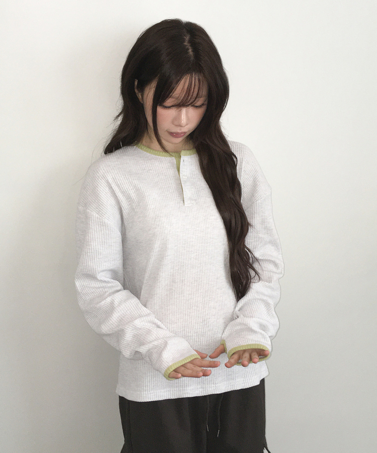 ヘンリーネックオーバーサイズニットTシャツ MELANGE WHITE