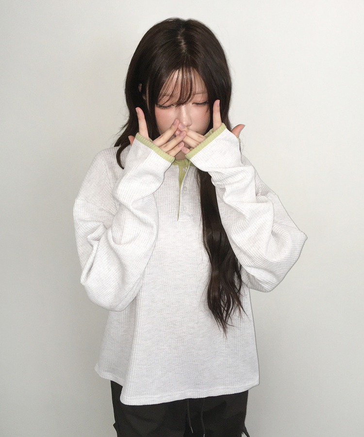 ヘンリーネックオーバーサイズニットTシャツ MELANGE WHITE