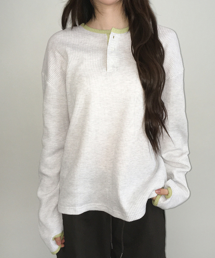 ヘンリーネックオーバーサイズニットTシャツ MELANGE WHITE