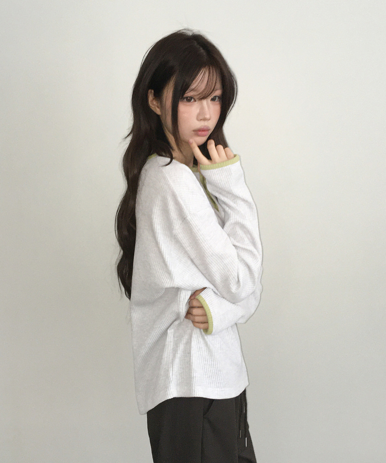 ヘンリーネックオーバーサイズニットTシャツ MELANGE WHITE