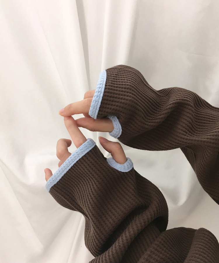 ヘンリーネックオーバーサイズニットTシャツ BROWN