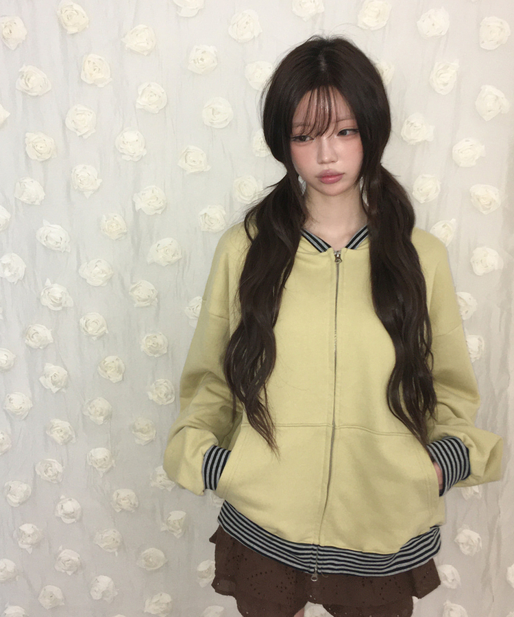 ボーダージップアップフードトレーナー YELLOW