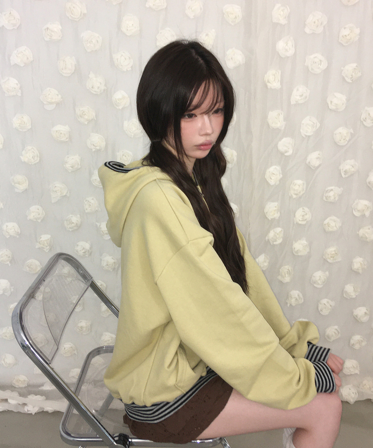 ボーダージップアップフードトレーナー YELLOW