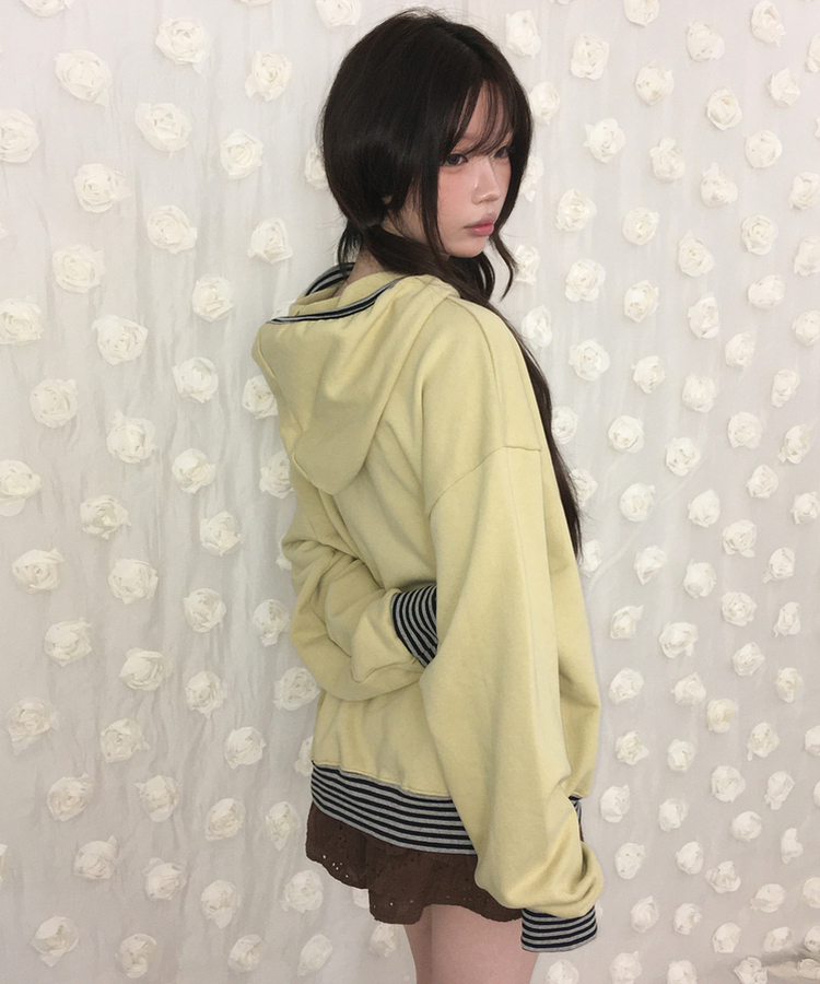 ボーダージップアップフードトレーナー YELLOW