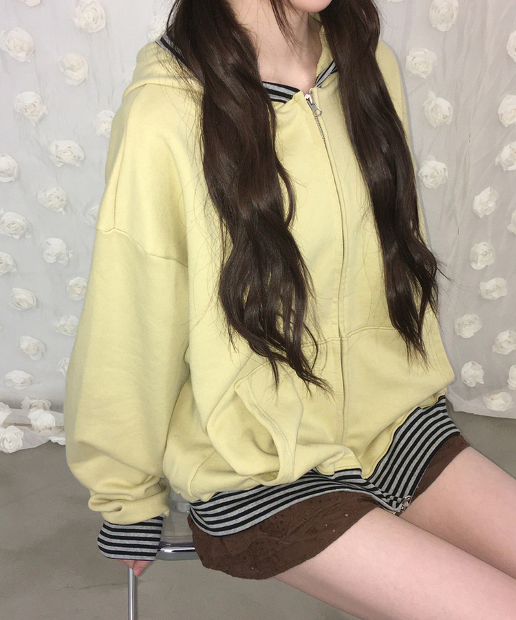 ボーダージップアップフードトレーナー YELLOW