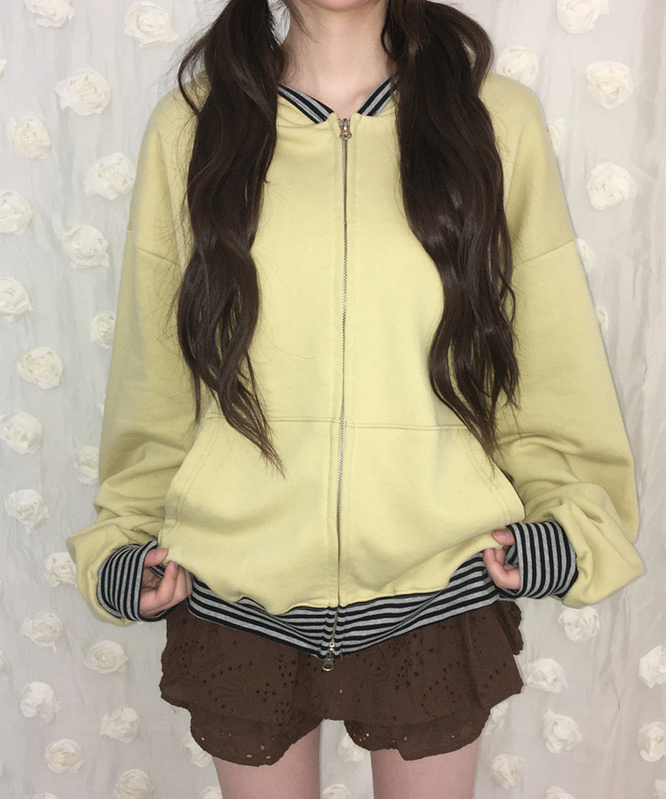 ボーダージップアップフードトレーナー YELLOW