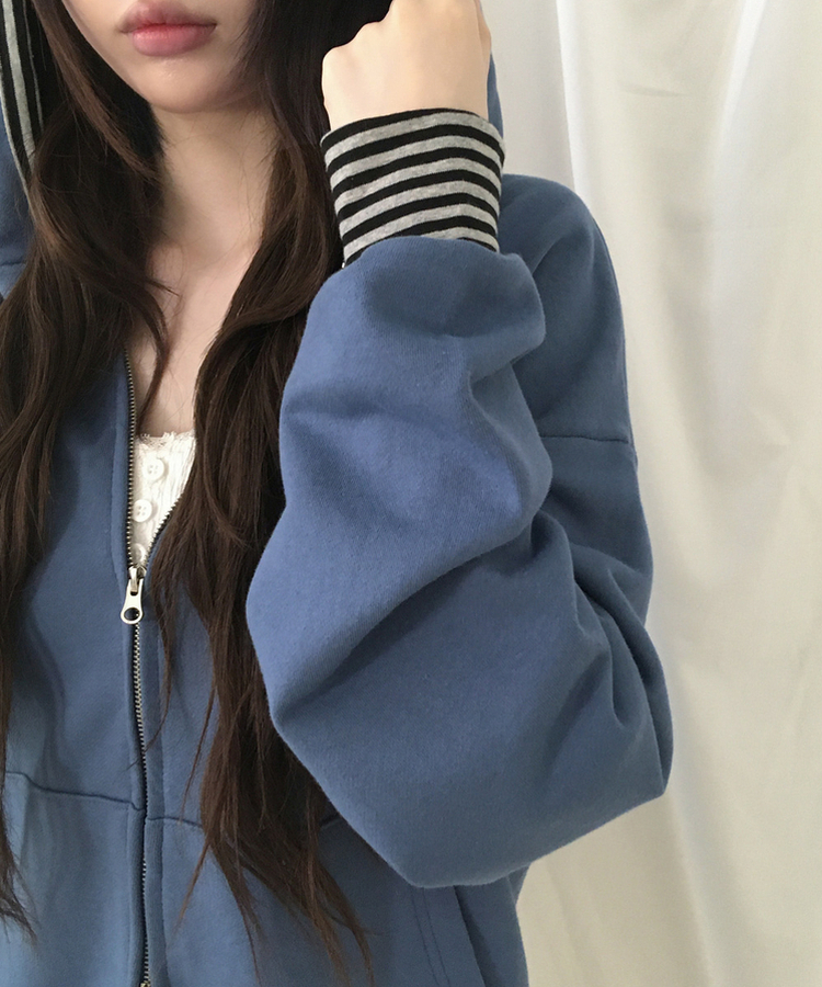 ボーダージップアップフードトレーナー BLUE