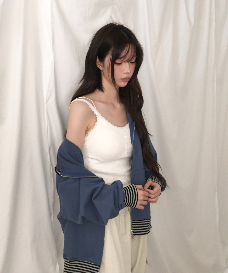 ボーダージップアップフードトレーナー BLUE
