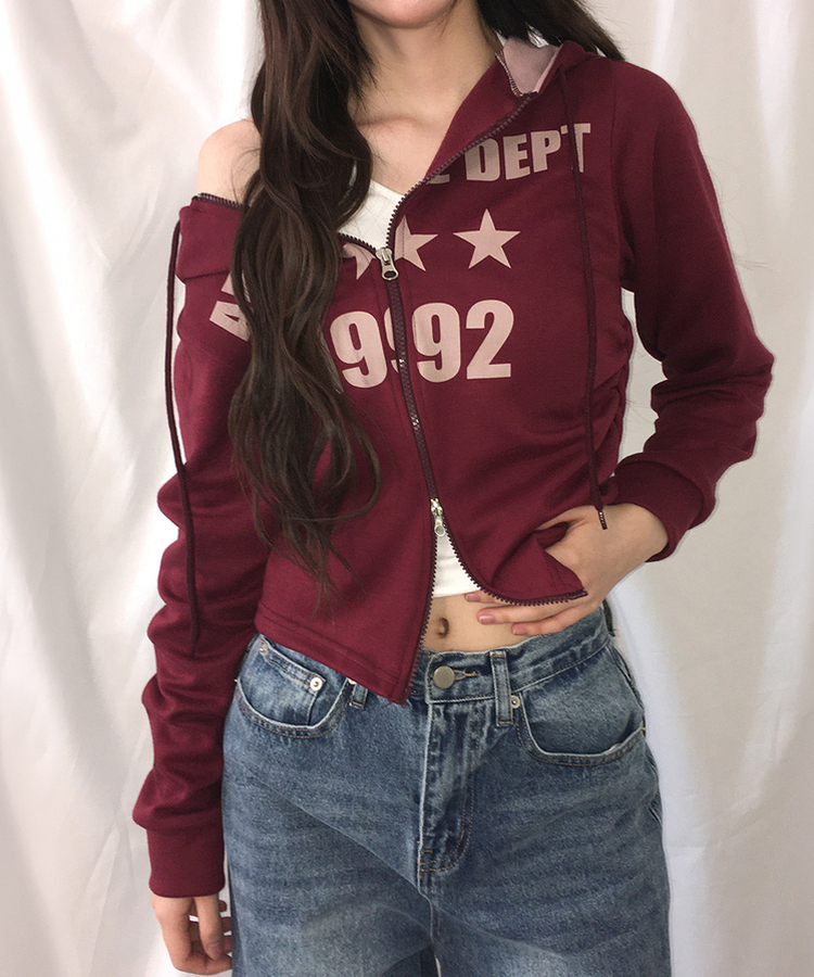 シャーリングフードジップアップトレーナー BURGUNDY