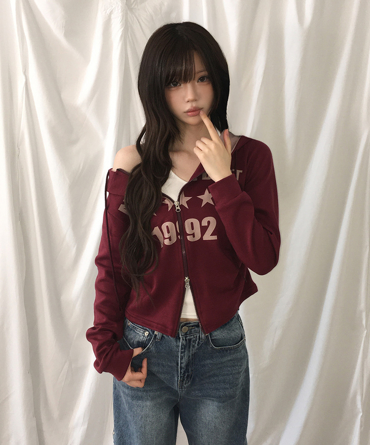 シャーリングフードジップアップトレーナー BURGUNDY