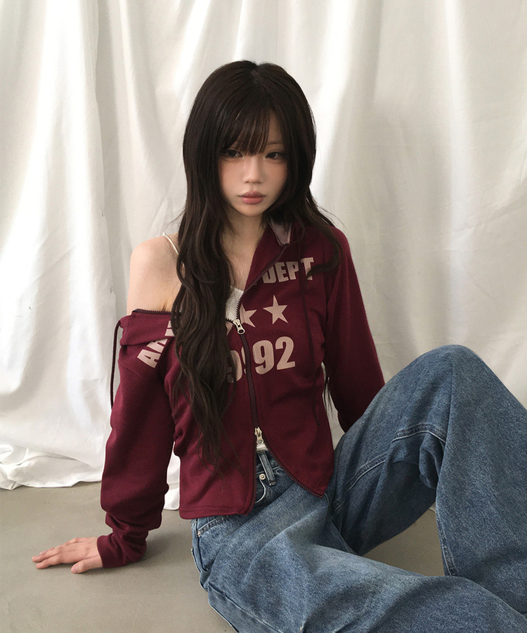 シャーリングフードジップアップトレーナー BURGUNDY