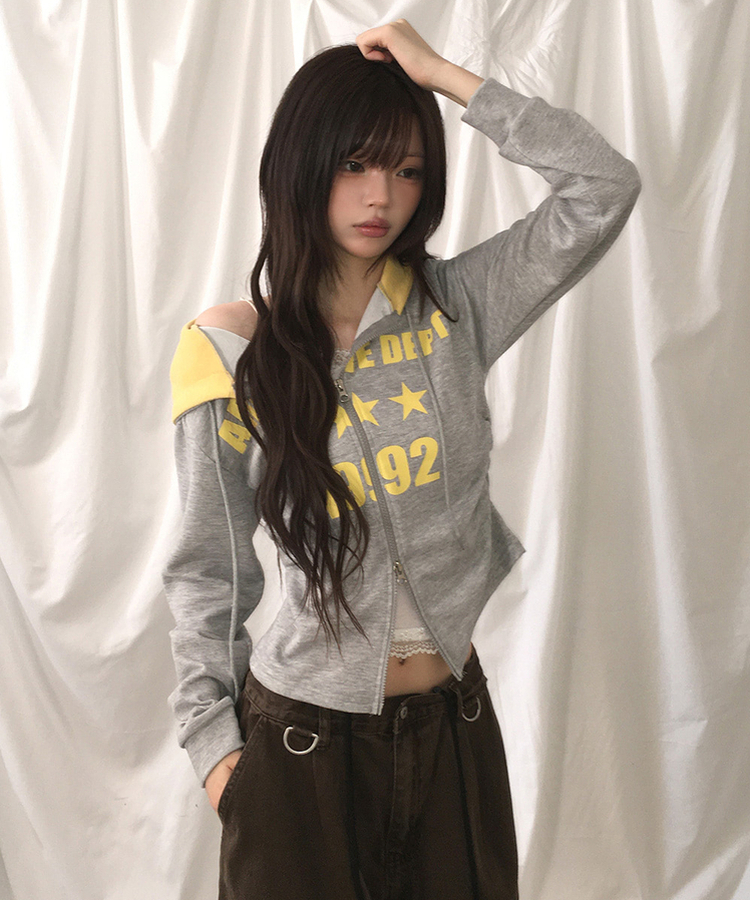 シャーリングフードジップアップトレーナー GREY