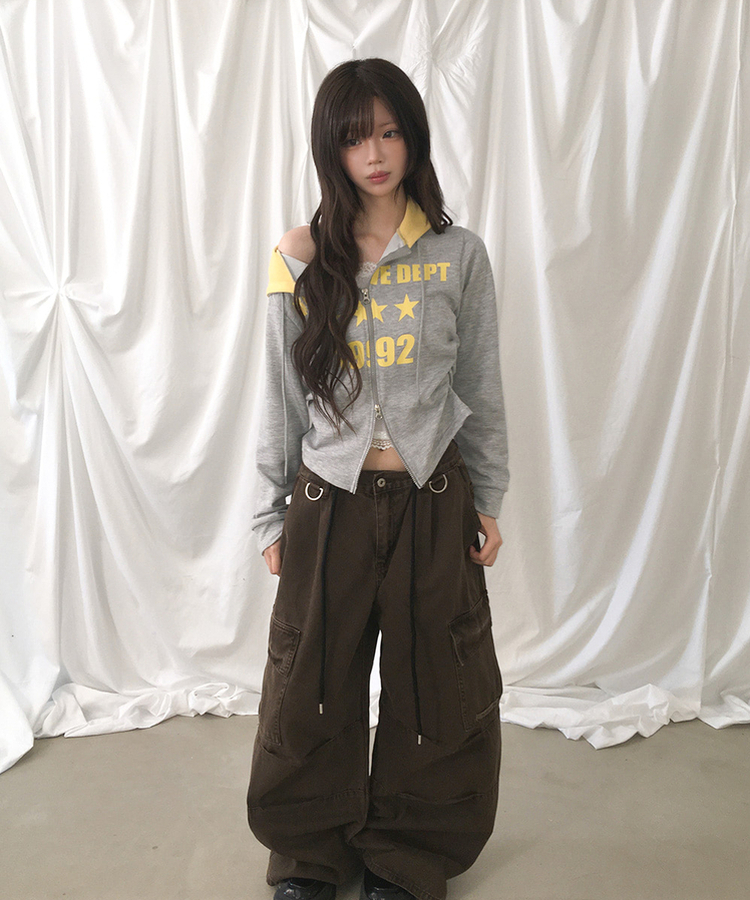 シャーリングフードジップアップトレーナー GREY