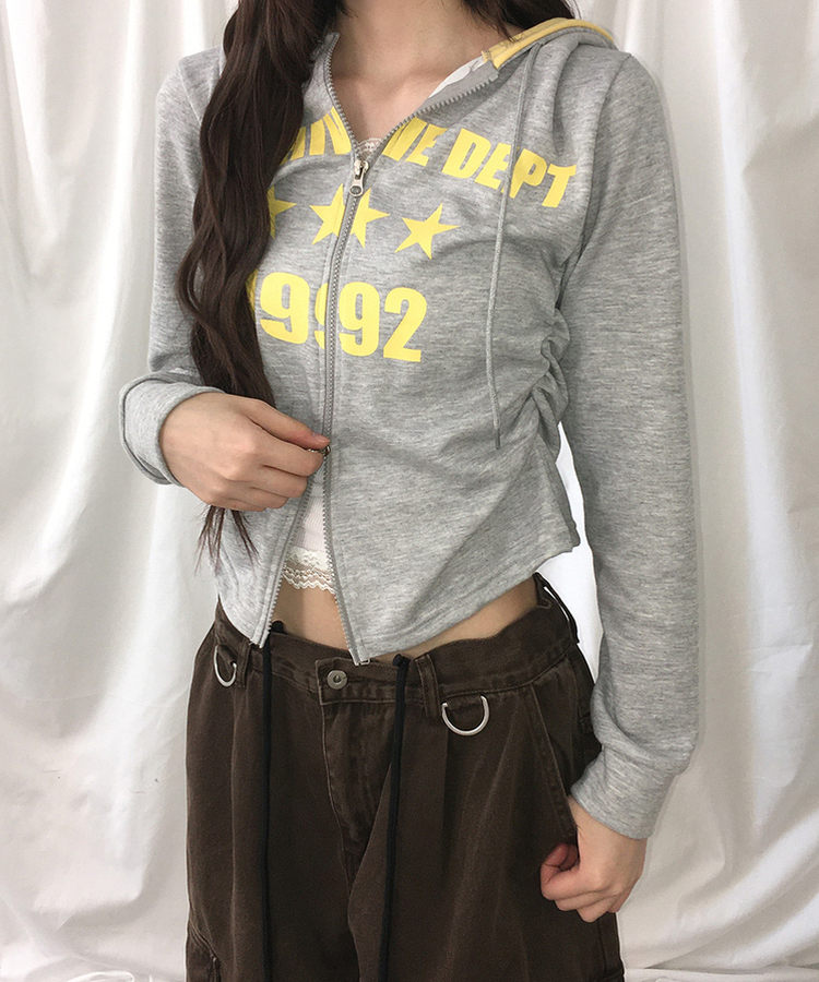 シャーリングフードジップアップトレーナー GREY